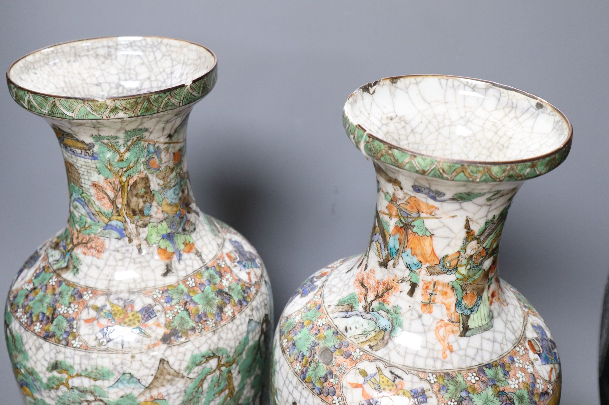 A pair of Chinese famille verte crackleware vases, height 44cm